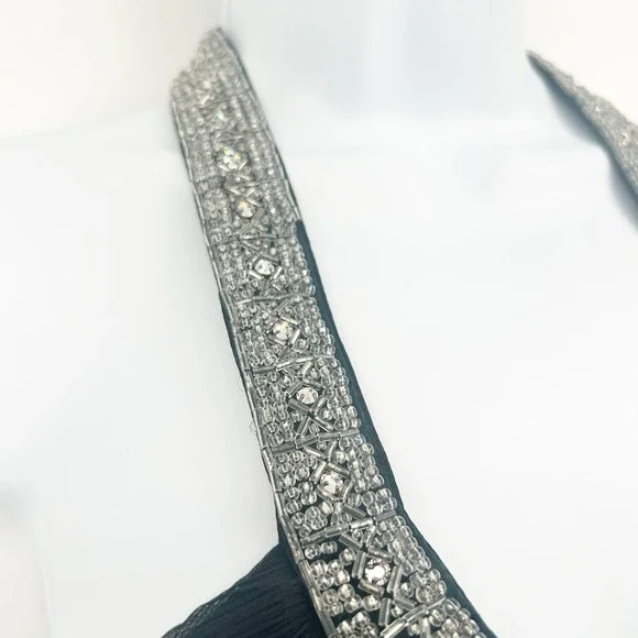 Express Womens Black Silk Beaded Halter Y2K Glam Cocktail Babydoll Top Size 4 - Picture 2 of 8